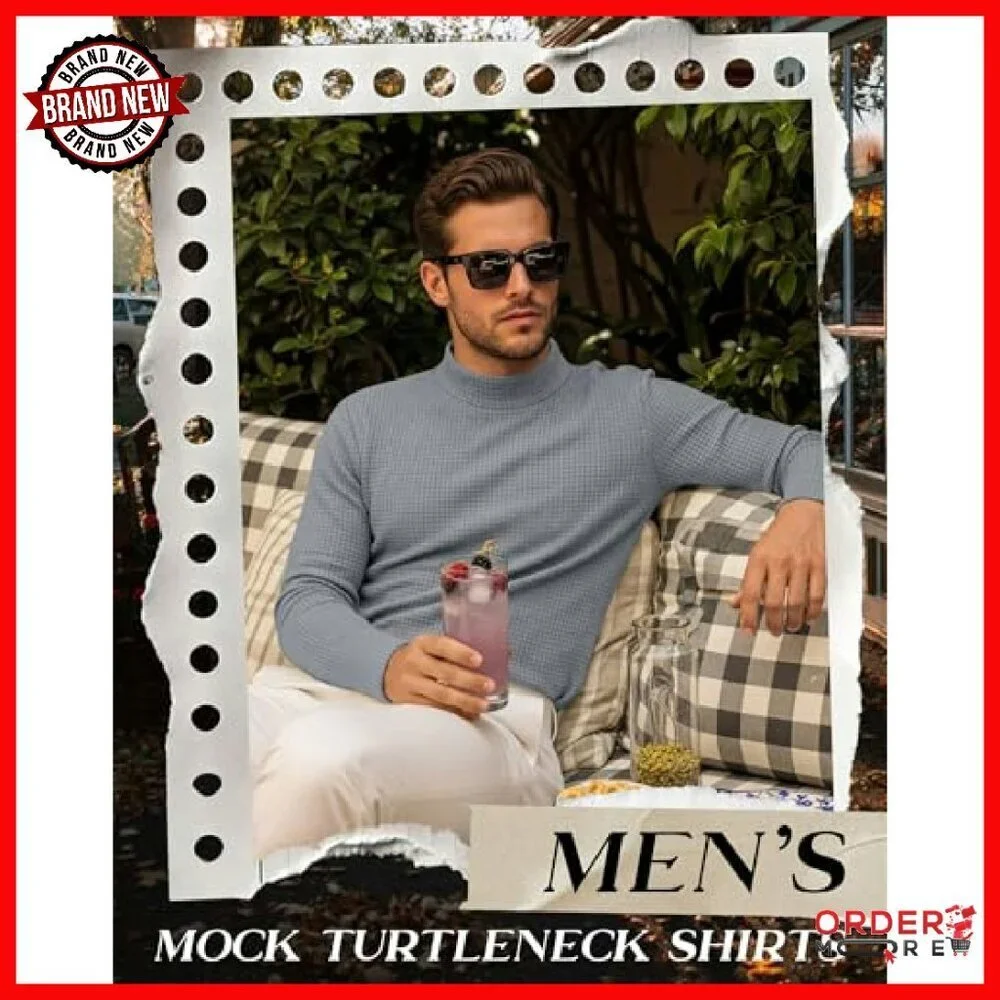 3 Pack Men's Thermal Waffle Mock Turtleneck Long Sleeve Shirts